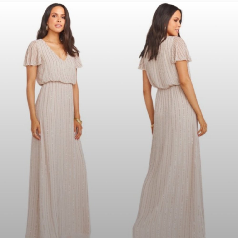 Show Me Your MuMu Blush Cream Embellished Maxi Dress